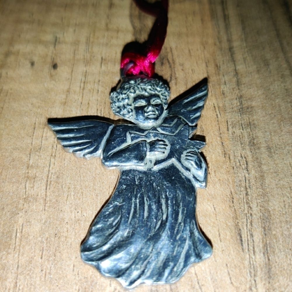 Vintage Pewter Nativity Angel Ornament Seagull Pewter Canada 1993 Double Sided